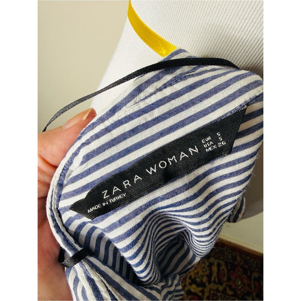 Zara Blue and White Striped Hi Low Button Down Shirt - Picture 4 of 7